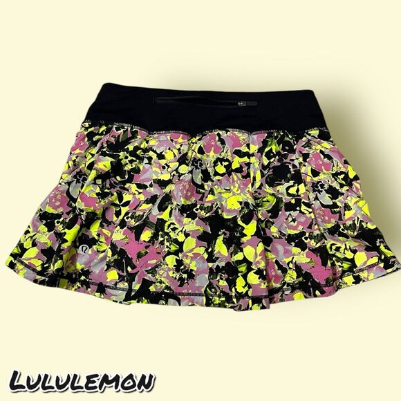 Preowned Lululemon Pace Rival Mid-Rise Skirt Highlight Yellow Multi / Bla size 2 - Picture 10 of 15